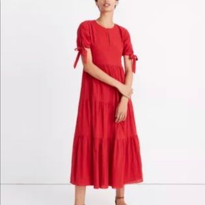 Madewell red tiered midi dress